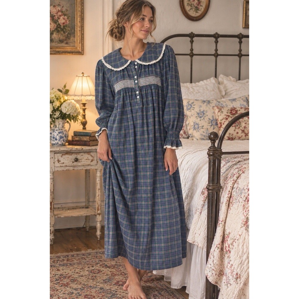 Vintage Erika Taylor Country Cottons Nightgown Floral Lace Cottagecore-M